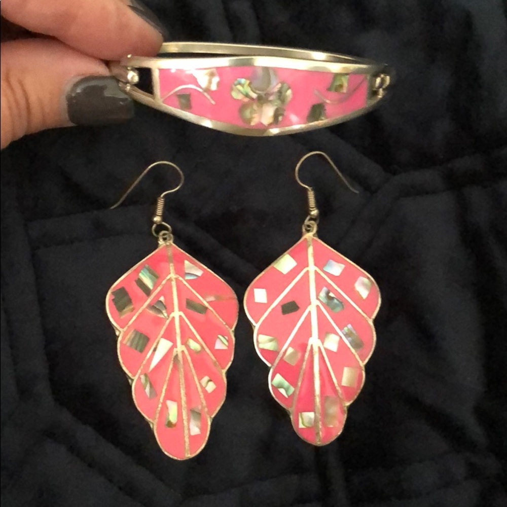 Vintage Alpaca Mexican silver abalone set